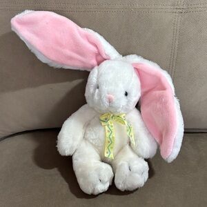 Plush White Bunny with Pink Ears and Yellow Ribbon